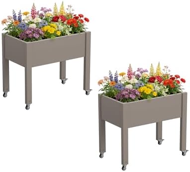 Fancyango Raised Garden Bed with Wheels 26.3" Hx2 -Gray by Warmnestforpets