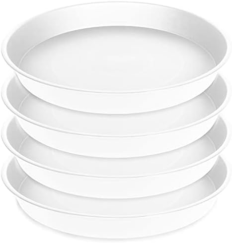 4 Pack of 14 inch Plant Saucers, Plant Saucer 14" Round, Plastic Plant Tray for Flower Pots, White Planters for Indoor Plants, Plant Trays for Planter 12-15" (14", Creamy White) by Bleuhome