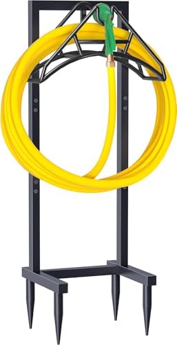 Artigarden Outdoor Garden Hose Holder Freestanding with 4 Spikes, Heavy Duty Metal Water Hose Reel Stand Hanger Rack Organizer Holds Storage 150ft Hose for Outside Yard Lawn, Black by Artigarden