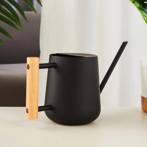 Metal Watering Can 900ml Long Spout Black Iron Wooden Handle - Image 3