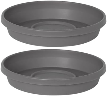 Bloem Terra Plastic Saucer Tray for 14" Terra Planters, Charcoal, 2-Pack by Bloem