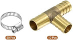 uxcell 10pcs Brass Tee Barb Fittings, 3-Ways Tee 5/8" x 5/8" x 5/8" Barbed Hose Reducer, Tee Brass Barb Fitting Reducer with 30pcs Hose Clamps for Water Fuel Air - Image 3