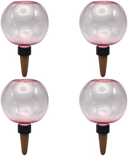 4 Pcs Self Watering Globes for Indoor Plants, 16.9 fl oz Pink Ceramic Plant Waterer, Bubble Shaped Houseplant Irrigation System, 6.69 x 3.93 in for Potted Succulents, Flowering Plants by LUMINFLY