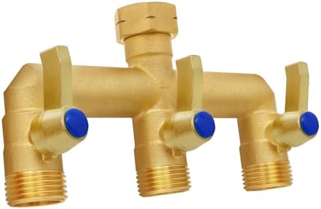 Brass Garden Hose Splitter, 3 Way Hose Splitter, Outdoor Hose Splitter, GHT 3/4 In. Female Inlet And 3 Way 3/4 In, (Increase Flow Style) by Unknown