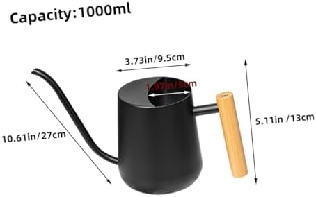 1000ml Stainless Steel Watering Pot with Wooden Handle Black - Image 2