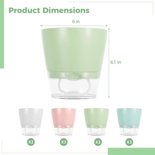 12 PCS Self Watering Planters for Indoor Plants, 6 inch Plastic Flower Pots Assorted Color, Self Watering Succulent Pots, Wick Rope & Clear Saucer Reservoir for Home Office Garden - Image 3