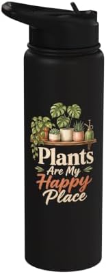 Plants Are My Happy Place Plant Mom Lover Watercolor Gift Stainless Steel Insulated Water Bottle by Unknown
