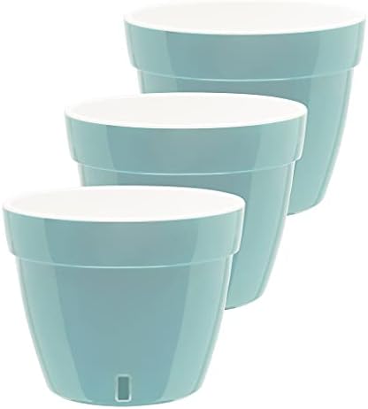 Gardenera 7.9" ASTI Self Watering Planter (Set of 3) in Menthol/White - Modern Flower Pot with Water Level Indicator for All House Plants, Flowers, Herbs, Succulents and Hanging Plants by Gardenera