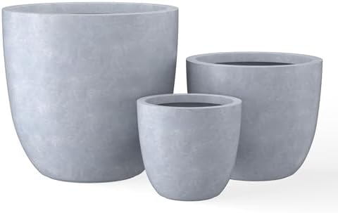 Kante Set of 3 Blue Gray Concrete Bowl Round Planters for Modern Home by Unknown