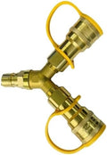 1/2 Inch Vatural Gas Y Splitter with Quick Connect Fittings & Shut Off Valve - Durable Brass Adapter for Grills, Heaters, Pizza Ovens, RVs (1/2" Female Pipe Thread x Flare)​​ by Unknown