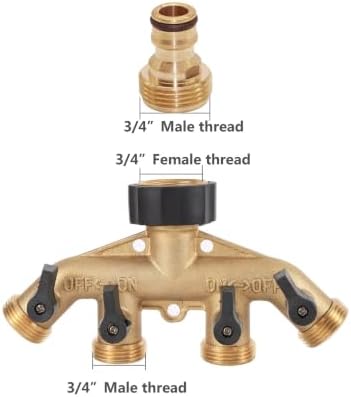 3/4 Inch Brass 4 Way Water Tap Splitter Garden Hose Manifold - Image 2