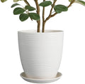 10 Inch Ceramic Planter Pot - Large Plant Pot with Drainage Hole and Saucer, Modern Round Flower Pots for Indoor Outdoor Plants, Garden Planter, White by EPFamily