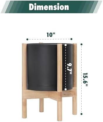 D'vine Dev Plastic Pot with Natural Wood Stand, Black, 10 in, 55-C-M-2 - Image 3
