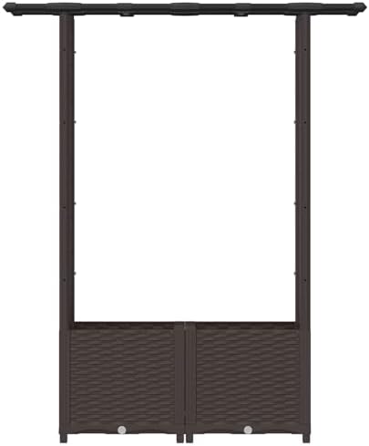 Polypropylene Raised Garden Bed with Trellis & Roof, Brown - Image 4