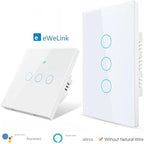 WiFi Smart Life Wall Light Switch EU&US Glass Touch Panel Voice Wireless Remote Control by Voice Control US White 2GANG - Image 2
