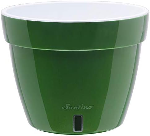 DECOPOTS - 3 Pack - Self Watering Planter - Modern Flower Pot with Water Level Indicator for All House Plants, Flowers, Herbs - Height 9 inches (Diameter 11.8", Green - Gold/White) - Image 2