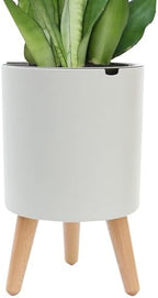 Oliz 7.8 Inch Planter Pot with Solid Wood Legs, Self Watering Planter Pots with Water Shortage Alarm Planter Pot for Indoor Outdoor Modern Flower Planter for Home & Garden(White) by Oliz
