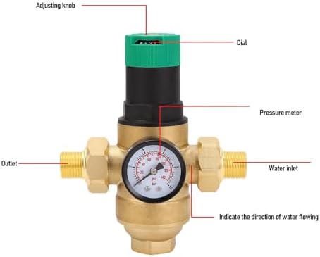 Water Pressure Regulator, 40 Microns Filter Drinking Water Pressure Regulator with Meter, Brass for Homes, Gardens, Buildings & Factories (3/4 inch (DN20)) - Image 4