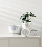 Plant Pots,Ceramic Flower Pots with Drainage Holes & Saucer Set of 3（Pearl） - Image 5