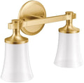 Moen YB0362BG Flara 2-Light Dual-Mount Bath Bathroom Vanity Light Fixture with Frosted Glass, Brushed Gold by Unknown