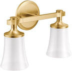 Moen YB0362BG Flara 2-Light Dual-Mount Bath Bathroom Vanity Light Fixture with Frosted Glass, Brushed Gold by Unknown