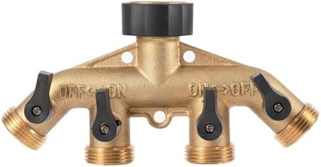 Heavy Duty Brass 4 Way Manifold Garden Hose Splitter Connector Water Tap Adapter 3/4 Inch 1Pcs by Unknown