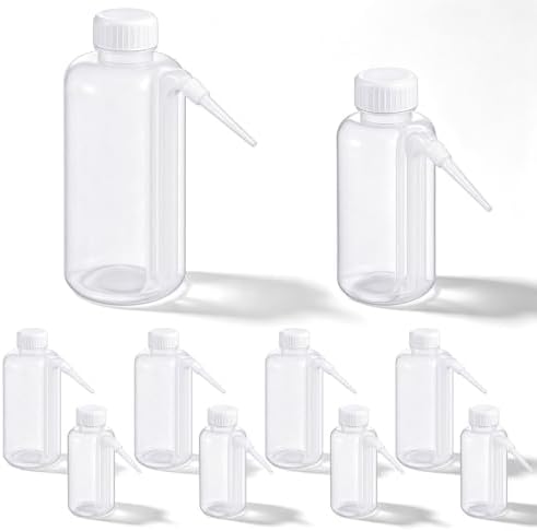 10 Pack 250ml+500ml Squeeze Wash Bottles PE Plastic Lab Wash Bottle with Down Spout Translucent Wide Mouth Lab Dispensing Bottles for Liquid Washing Tattoo Cleaning Plant Watering by Ferrochef