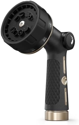 RAINPOINT Garden Hose Nozzle - 100% Heavy Duty Metal Thumb Control Spray Nozzles for Garden Hose High Pressure, 10 Pattern Water Hose Nozzle for Car Wash, Watering Lawn, Pets, Midnight Black by RainPoint