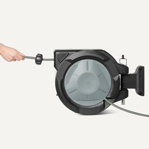 Amazon Basics Retractable Garden Hose Reel, 100 Foot, Wall Mounted, 10-Pattern Spray Nozzle, 180° Swivel Bracket - Image 4