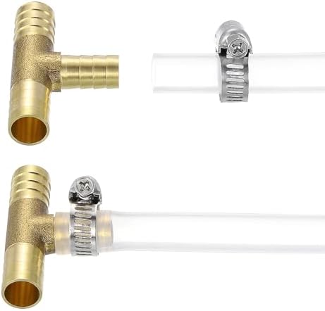 uxcell 10pcs Brass Tee Barb Fittings, 3-Ways Tee 5/8" x 1/2" x 5/8" Barbed Hose Reducer, Tee Brass Barb Fitting Reducer with 30pcs Hose Clamps for Water Fuel Air - Image 5