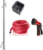 Outdoor Watering Assembly - Red Color Storm Garden Hose with Revolver Spray Gun and ColorTap Loop Rounded White Water Outlet Post by Unknown