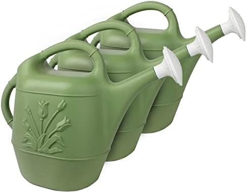 Union Products 63066 2 Gallon Plastic Indoor/Outdoor Watering Can w/Tulip Design for Garden, Potted Plants, & Patio Pots, Sage Green Color, 3 Pack by GameMasterAthletic
