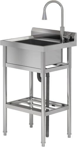 24"x20"x42" Stainless Steel Utility Sink, Freestanding Single Bowl with Hot & Cold Water Faucet, Commercial Kitchen Laundry Bathroom Garage Garden Sink by Unknown