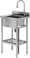 24"x20"x42" Stainless Steel Utility Sink, Freestanding Single Bowl with Hot & Cold Water Faucet, Commercial Kitchen Laundry Bathroom Garage Garden Sink by Unknown