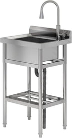 24"x20"x42" Stainless Steel Utility Sink, Freestanding Single Bowl with Hot & Cold Water Faucet, Commercial Kitchen Laundry Bathroom Garage Garden Sink by Unknown