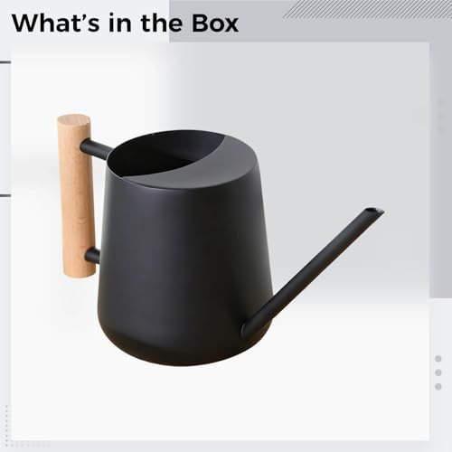 Black Stainless Steel Watering Can for Indoor Plants, Decorative Metal Watering Can with Wooden Handle and Long Spout, Small Water Can for Bonsai, Succulents, Home and Office Use - Image 3