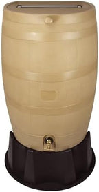 RTS Home Accents 50-Gallon Rain Barrel, Flat Back Rain Water Collection Barrel, Stand Included, Oak Color by RTSCompaniesInc
