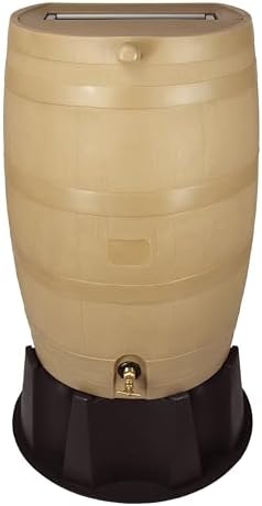 RTS Home Accents 50-Gallon Rain Barrel, Flat Back Rain Water Collection Barrel, Stand Included, Oak Color by RTSCompaniesInc
