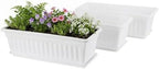 GREANER Rectangle Plastic Flower Boxes, 3 Pack Large Long Planter 16.9x7.48 Inch Morden Thicken Vegetable Plant Pot with Tray for Garden, Kitchen, Window, Office, Balcony, Outdoor Indoor Use - White by GREANER