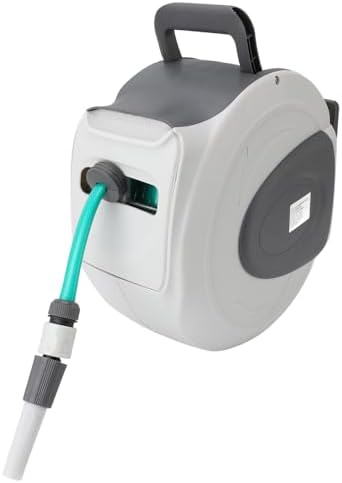 Garden Hose Reel, 65.6ft 1/2inch Any Length Lock Auto Rewind Retractable Garden Hose Reel, Wall Mounted with Multi Pattern Nozzle for Outdoor Watering - Image 2