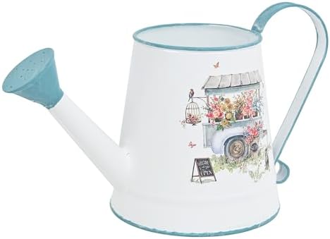 Cute Small Watering Can Indoor Plants Garden Metal Decorative Watering Cans for Outdoor Plants Bonsai Outdoor Garden Flower Decorative (White Blue, 1.5L, 50.7 Oz) by Z%C2%B2BellaDecor