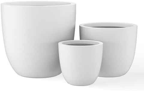 Kante 18",14",10" Dia Concrete Round Planters (Set of 3), Outdoor Indoor Large Planter Pots with Drainage Hole for Home Patio Garden, Pure White by Unknown