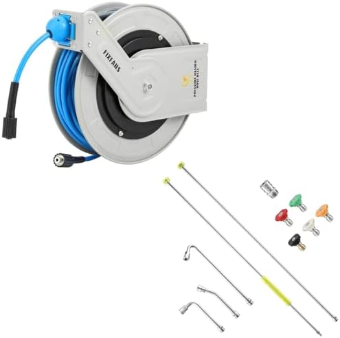 FIXFANS Pressure Washer Hose Reel with Hose, Pressure Washer Extension Wand by FIXFANS