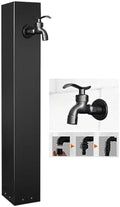 304 Stainless Steel Vertical Garden Water Column, Hose Stand with Copper Faucet, Square Hydrant Taps, Durable Landscape Decor with Hooks (Black, 2-Pack) by Unknown