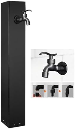 304 Stainless Steel Vertical Garden Water Column, Durable Hose Stand with Copper Faucet, Square Hydrant Landscape Decor, Hooks Included (Black, 2-Pack) by Unknown