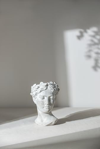 7" Greek Style Cement Head Planter, 11 Inch, Gray - Image 6