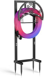 OLV Garden Hose Holder, Freestanding Water Hose Holder Stand with Storage Basket Holds 150-ft Pipe, Heavy Duty Outdoor Decorative Metal Hose Storage Hanger Rack for Outside Yard Lawn Farm by OLV