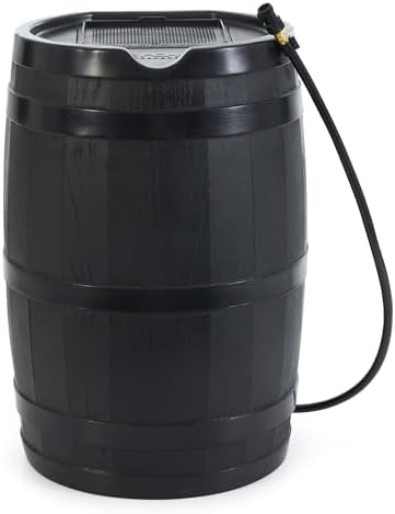 FCMP Outdoor 45 Gallon Heavy Duty Rain Water Catcher Barrel Container with Hose and Debris Screen for Outdoor Plants, Garden, and Landscapes (RC45-BLK) Black by FCMPOutdoor