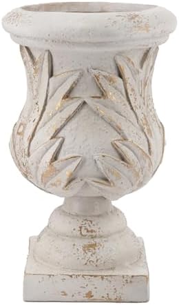 Ornate Magnesium Urn Planter, 16.9 Inch, White and Gold - Image 5
