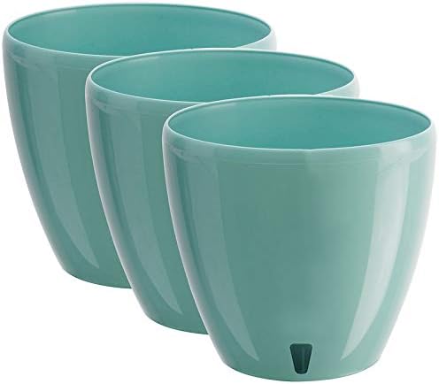 Santino 6.7 Inch Deco Self Watering Pots for Indoor Plants in Jade (Set of 3) - Decorative Flower Pot with Water Level Indicator and Drainage Cartridge for All House Plants, Flowers and Herbs by Smart+Planters